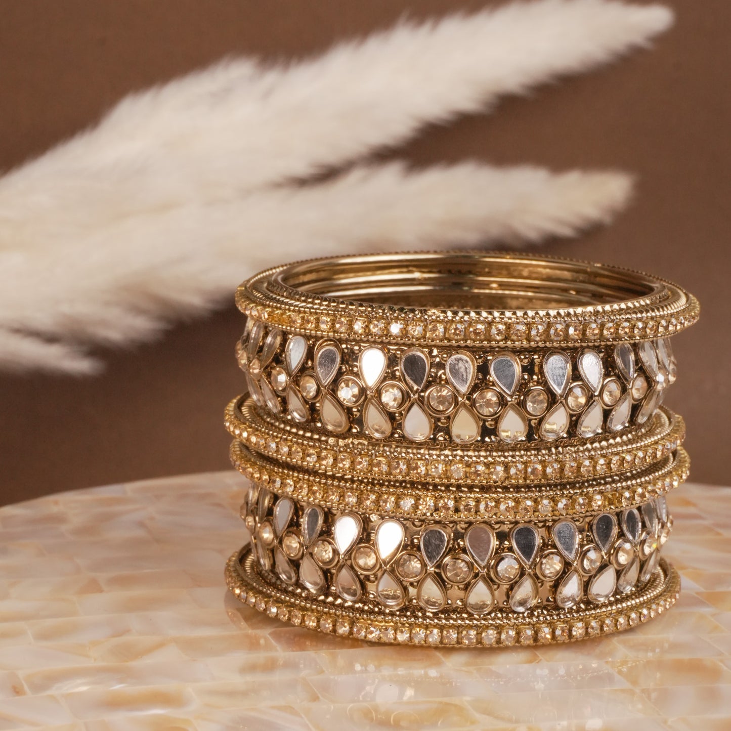 Brass Teardrop Mirror Bangle Set