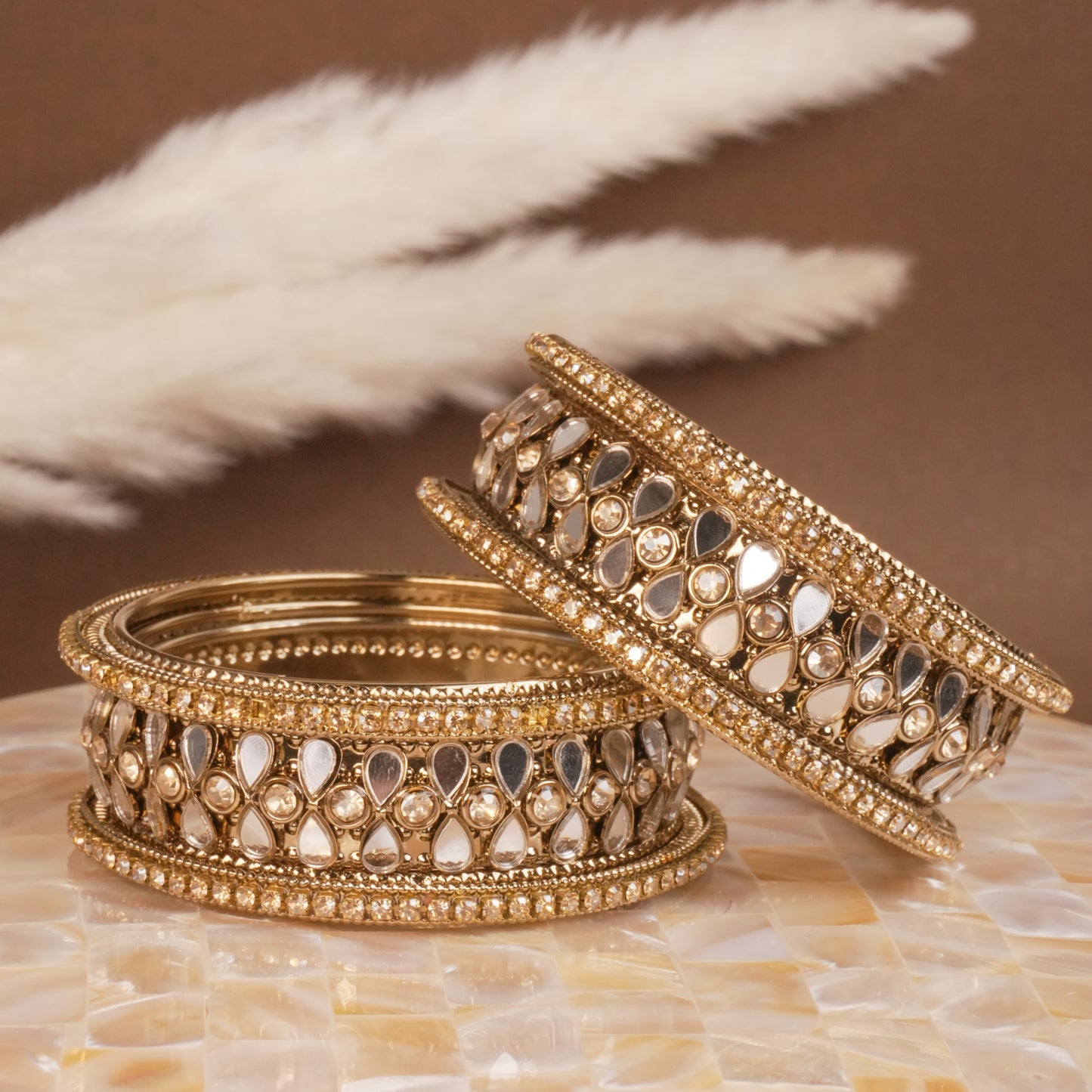 Brass Teardrop Mirror Bangle Set