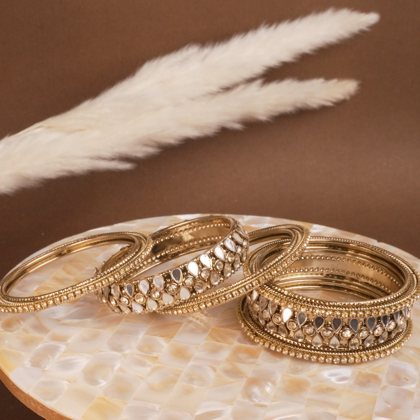 Brass Teardrop Mirror Bangle Set