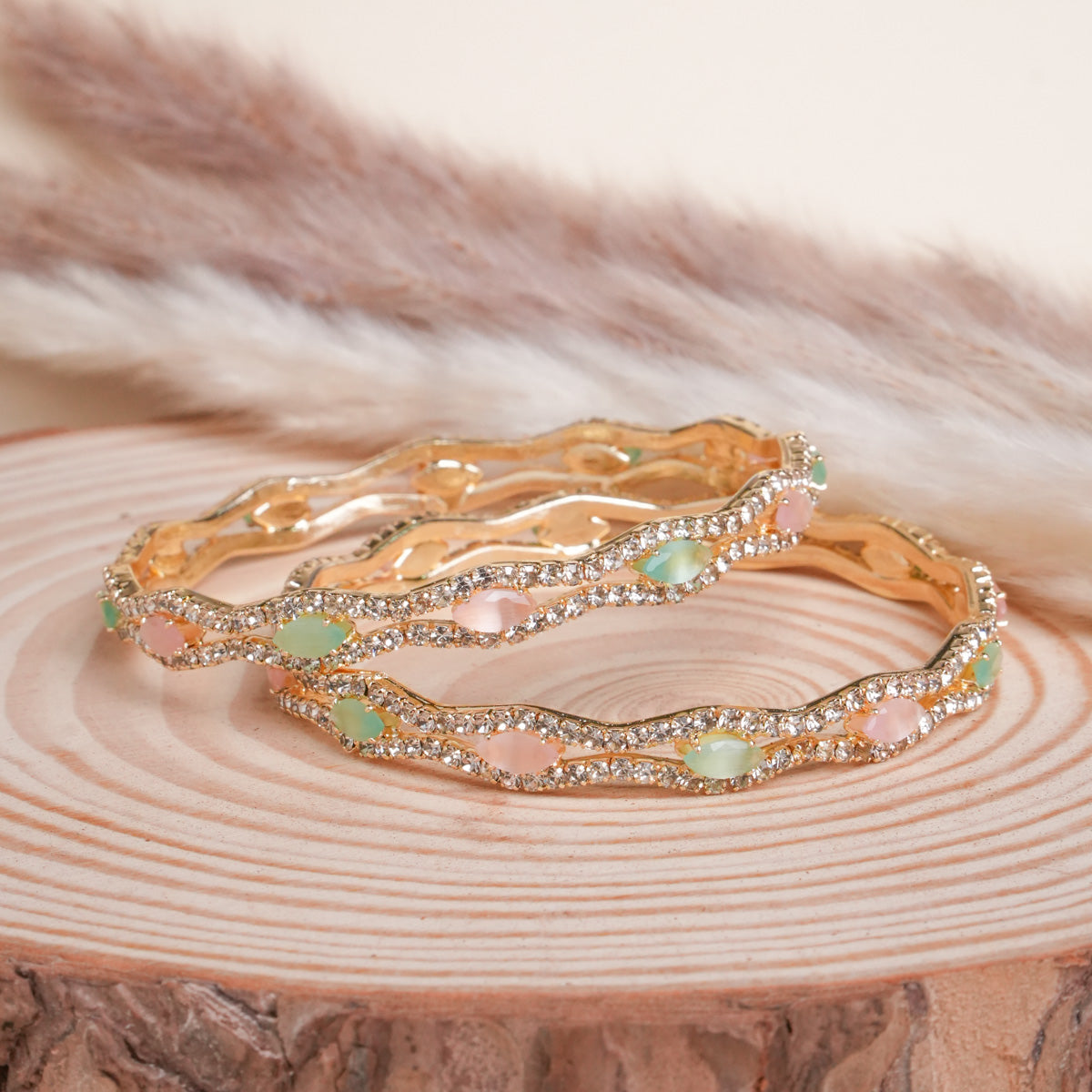 Mint Pink AD Diamond Kada Pair