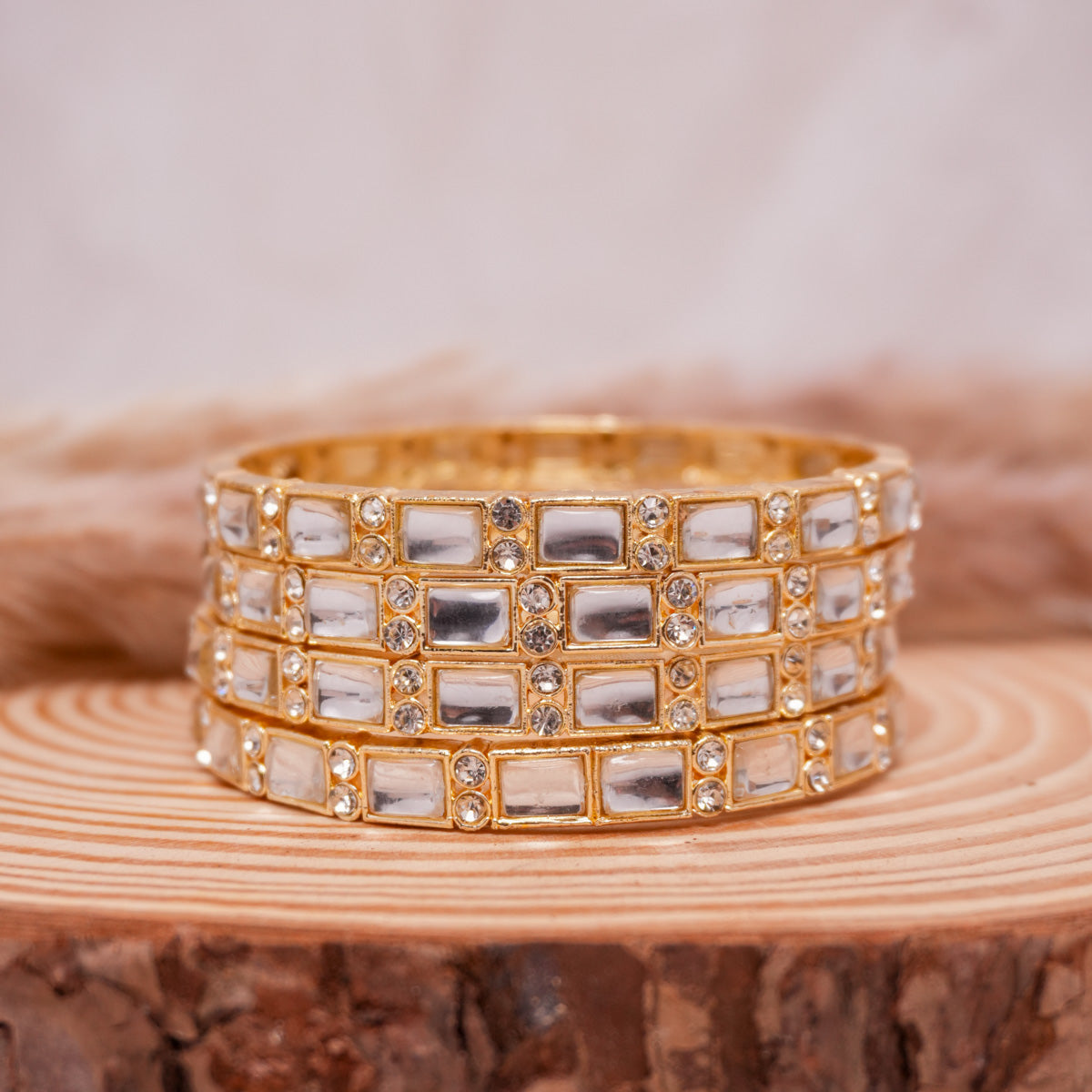 Brass Kundan Bangle Set
