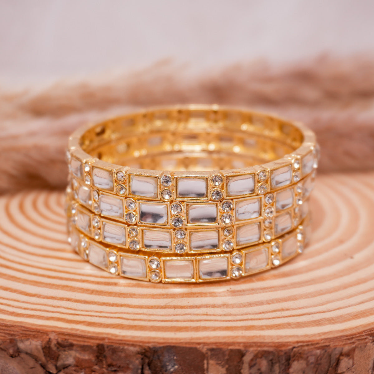 Brass Kundan Bangle Set