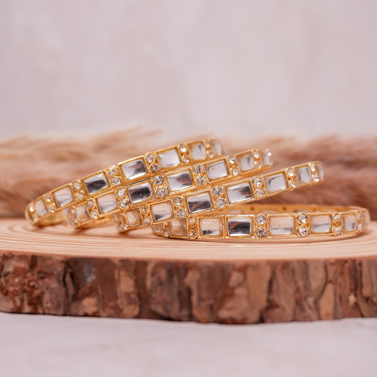 Brass Kundan Bangle Set