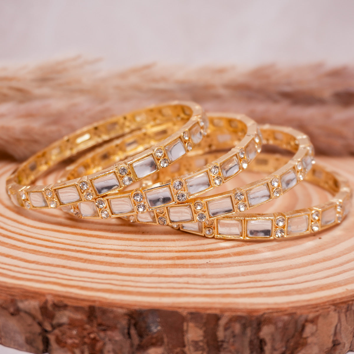 Brass Kundan Bangle Set