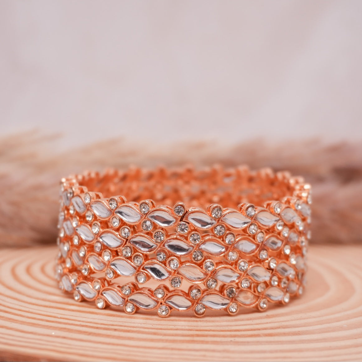Rose Gold Kundan Meena Bangles