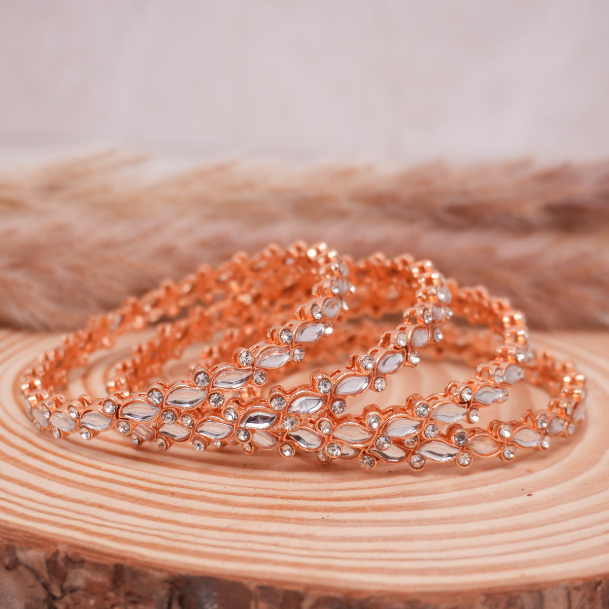 Rose Gold Kundan Meena Bangles