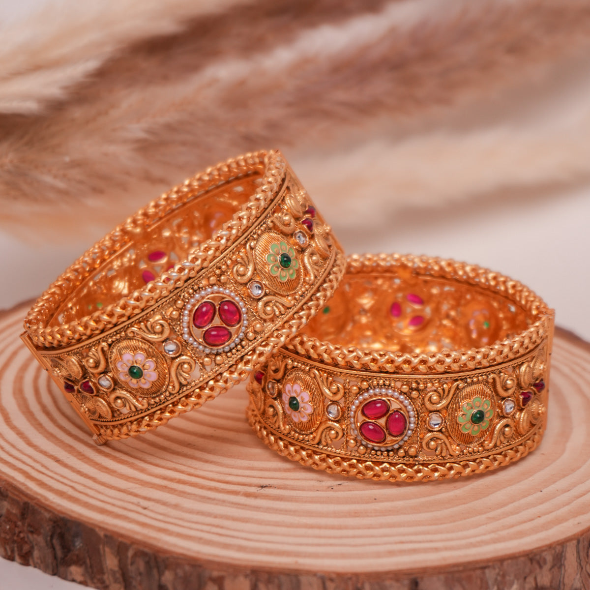 Anoki Temple Brass Kada Pair