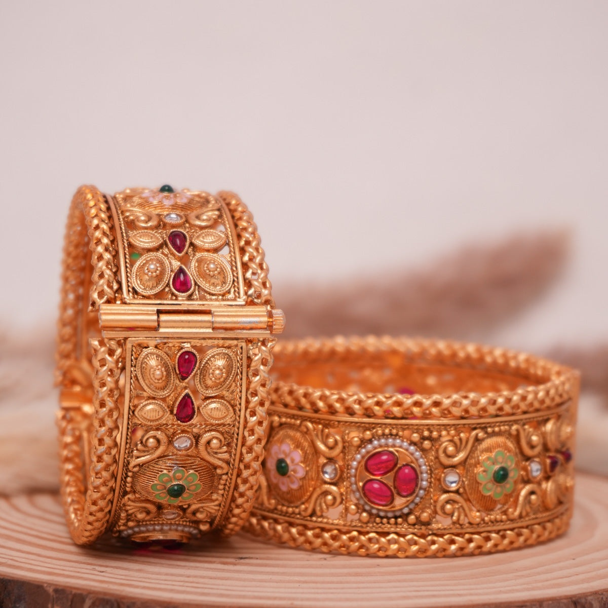 Anoki Temple Brass Kada Pair