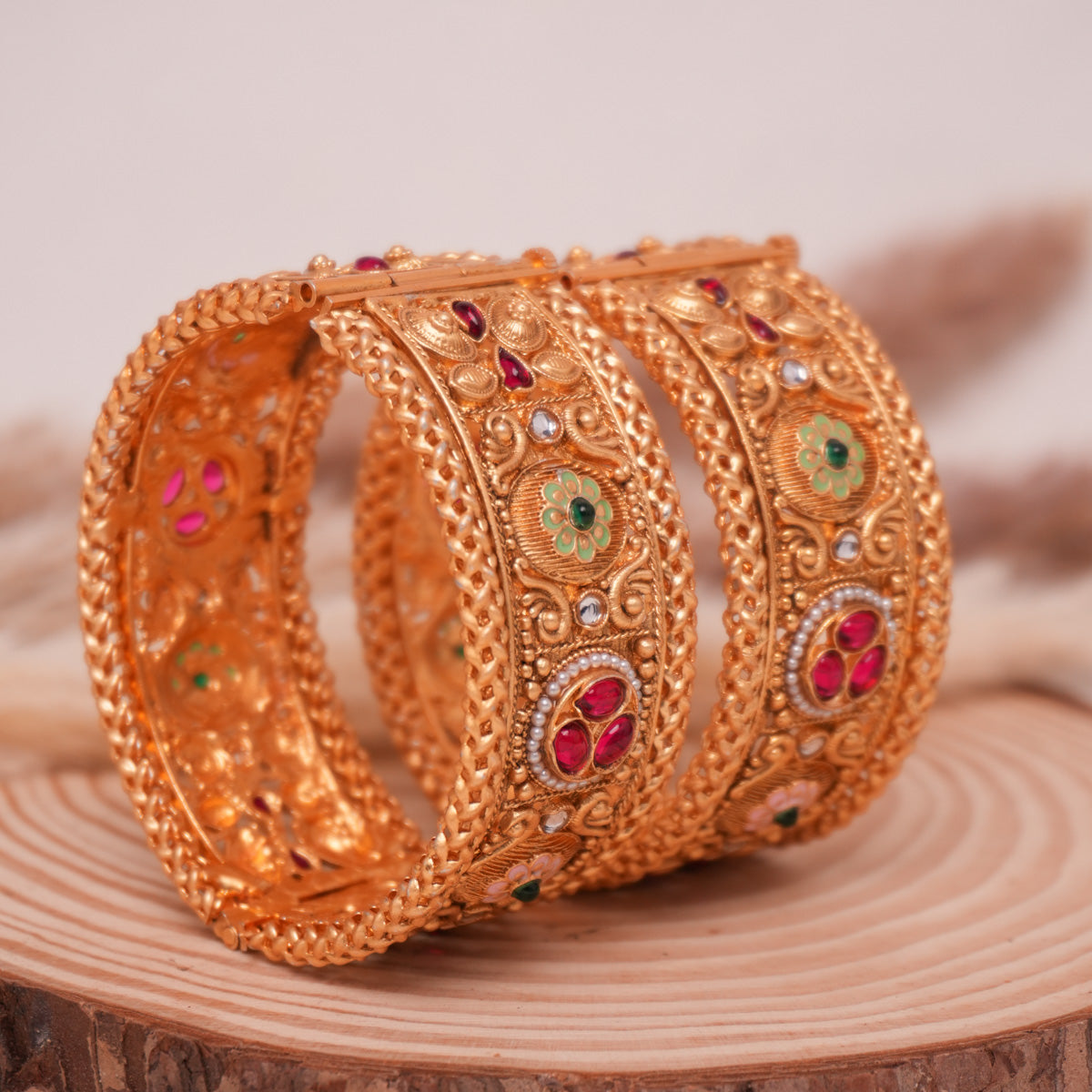 Anoki Temple Brass Kada Pair