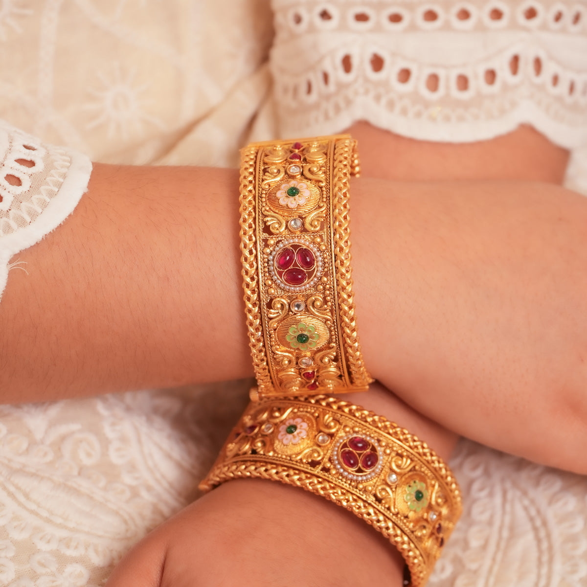 Anoki Temple Brass Kada Pair