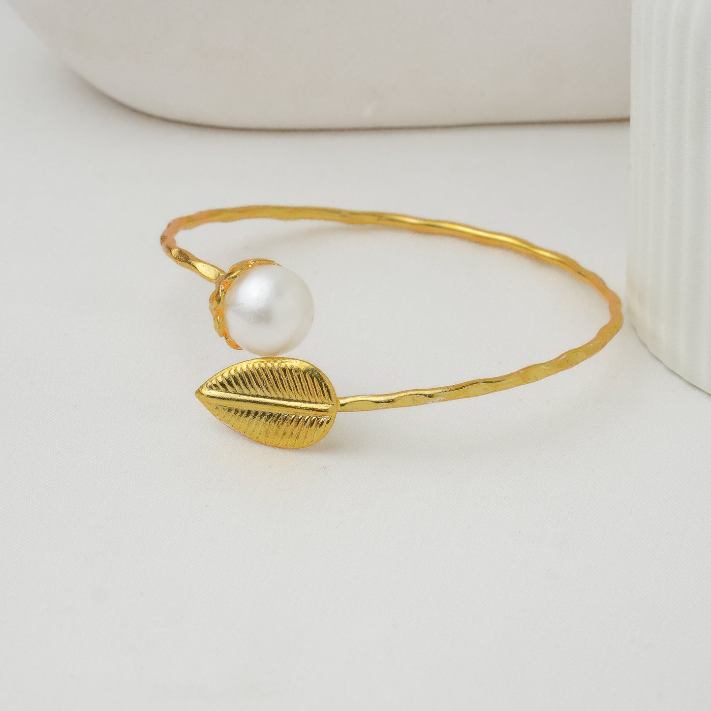 Leaf Pearl Brass Bracelet
