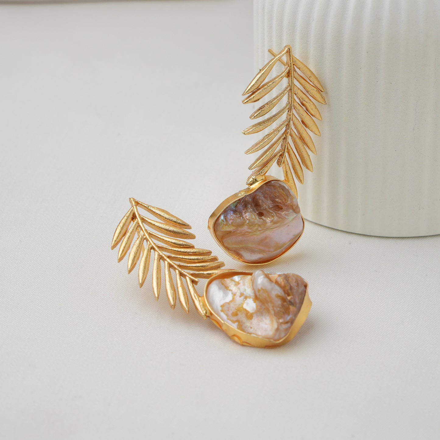 Brass Mop Leaf Earrings