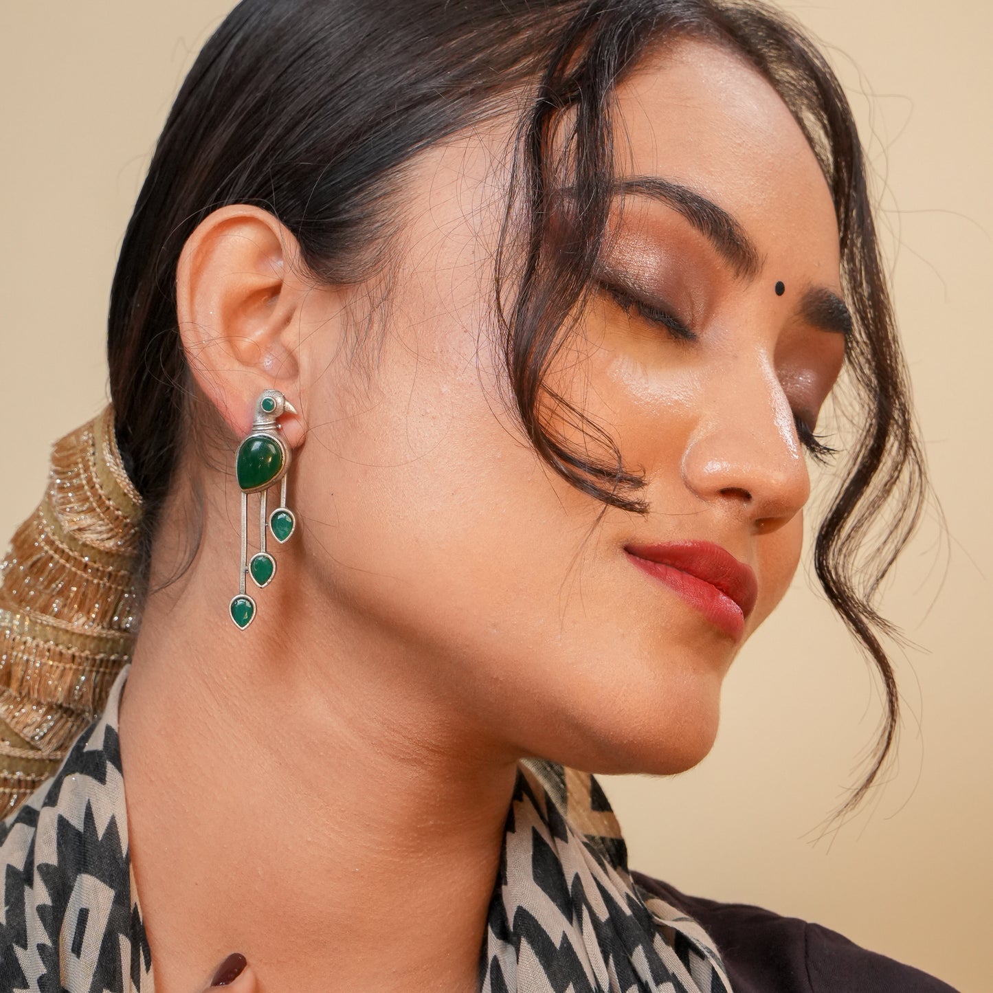 Ziva Peacock Oxidised Earrings