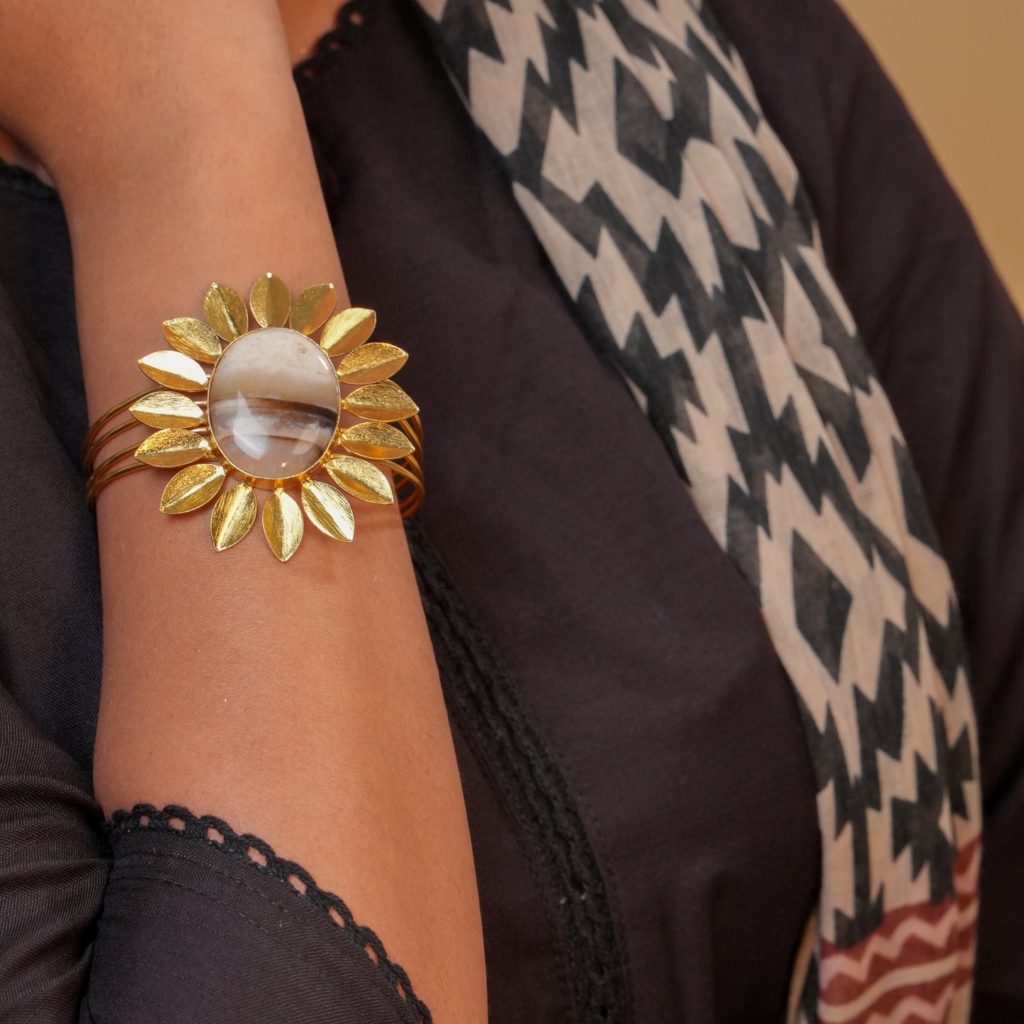 Golden Sunburst Brass Cuff Bracelet