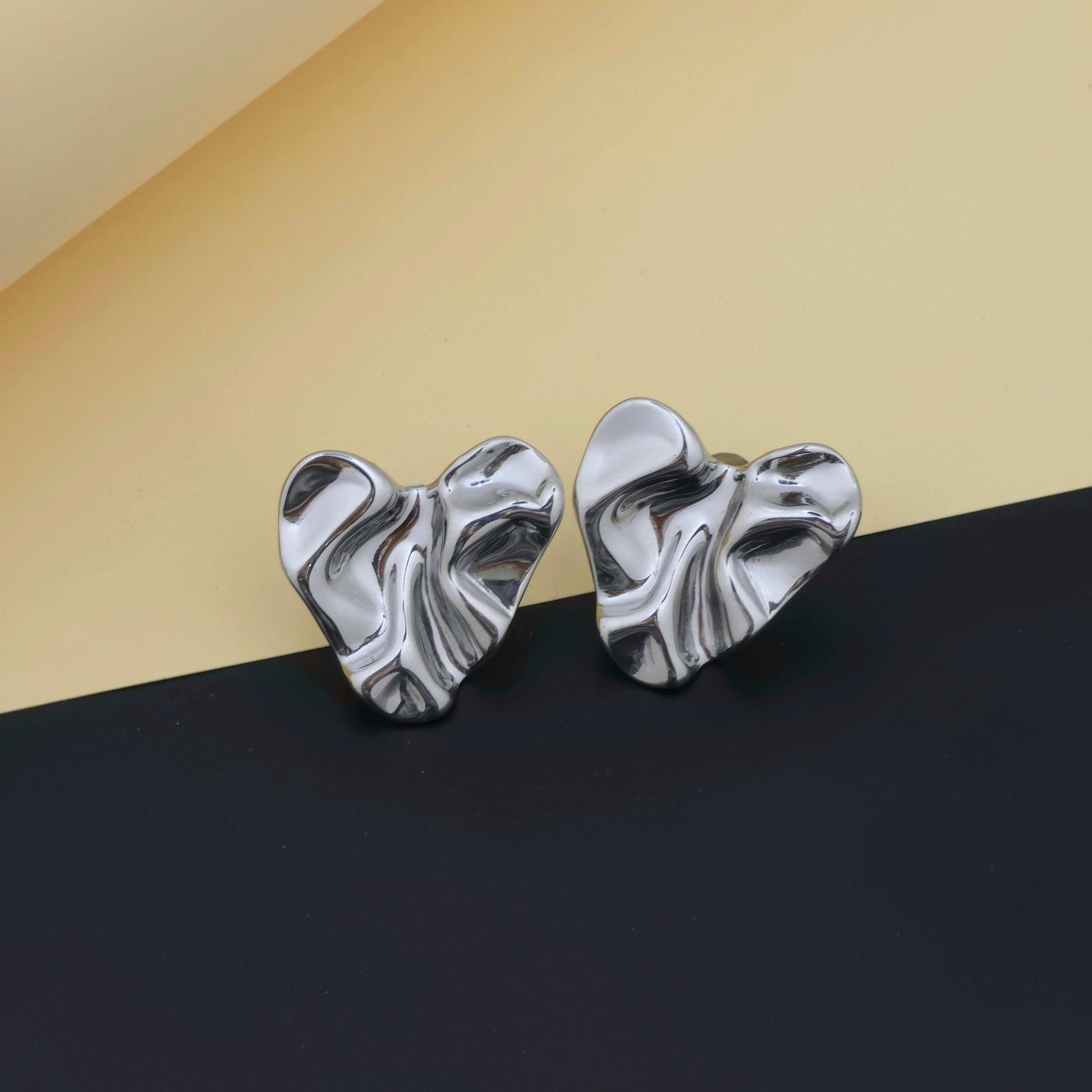 Folded Silver Heart Earrings