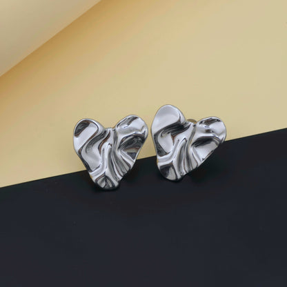 Folded Silver Heart Earrings