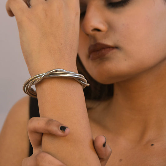 Multilayer Silver Coil Bracelet