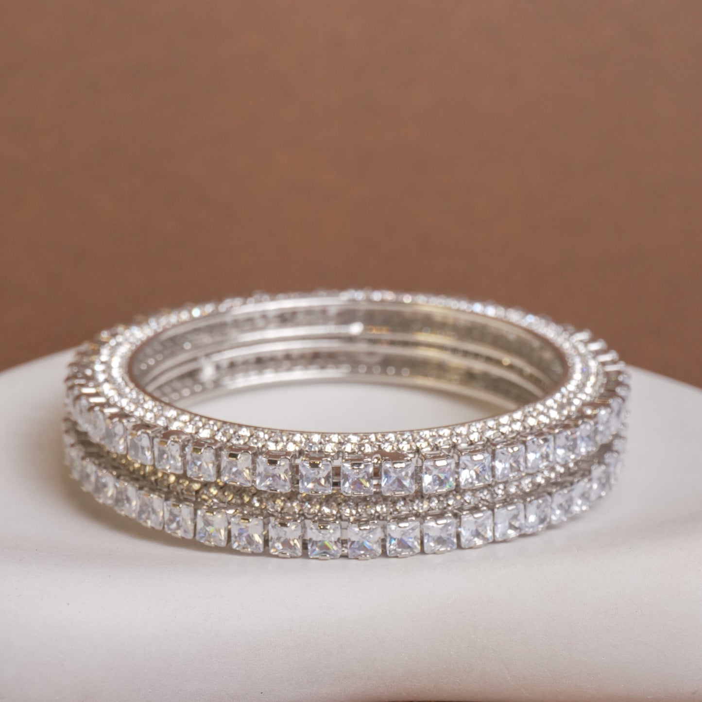 Silver American Diamond Kada Pair