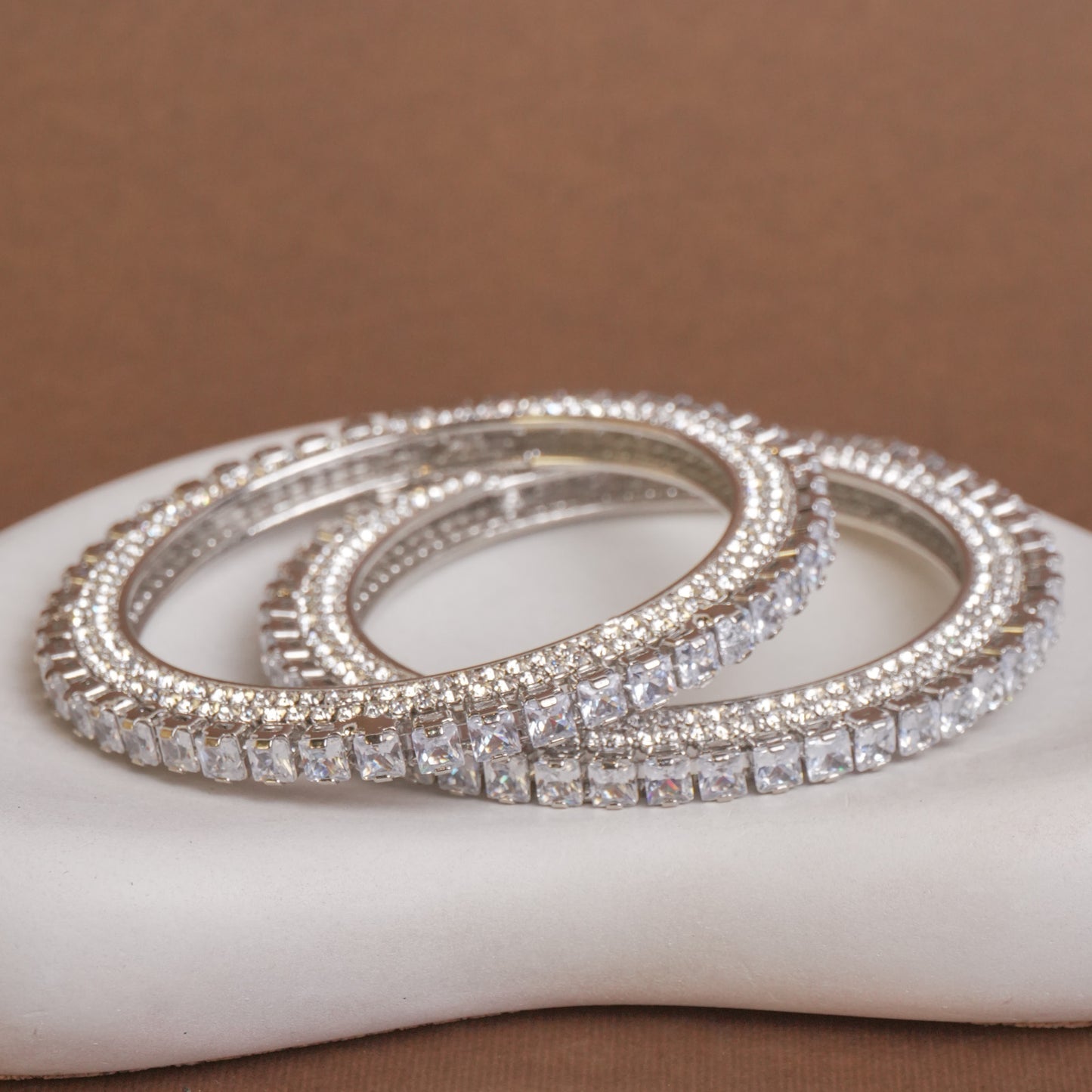 Silver American Diamond Kada Pair