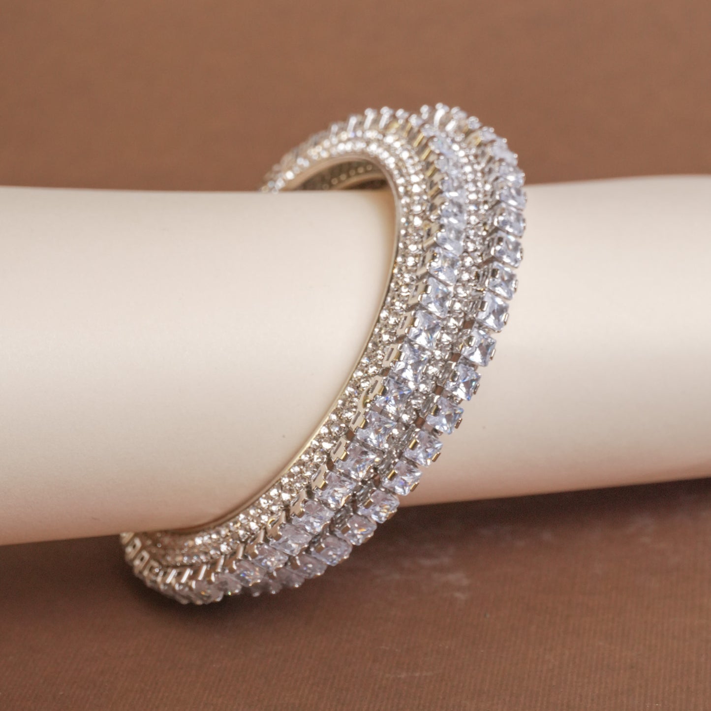 Silver American Diamond Kada Pair