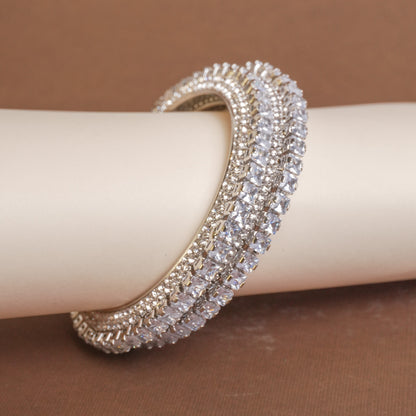 Silver American Diamond Kada Pair