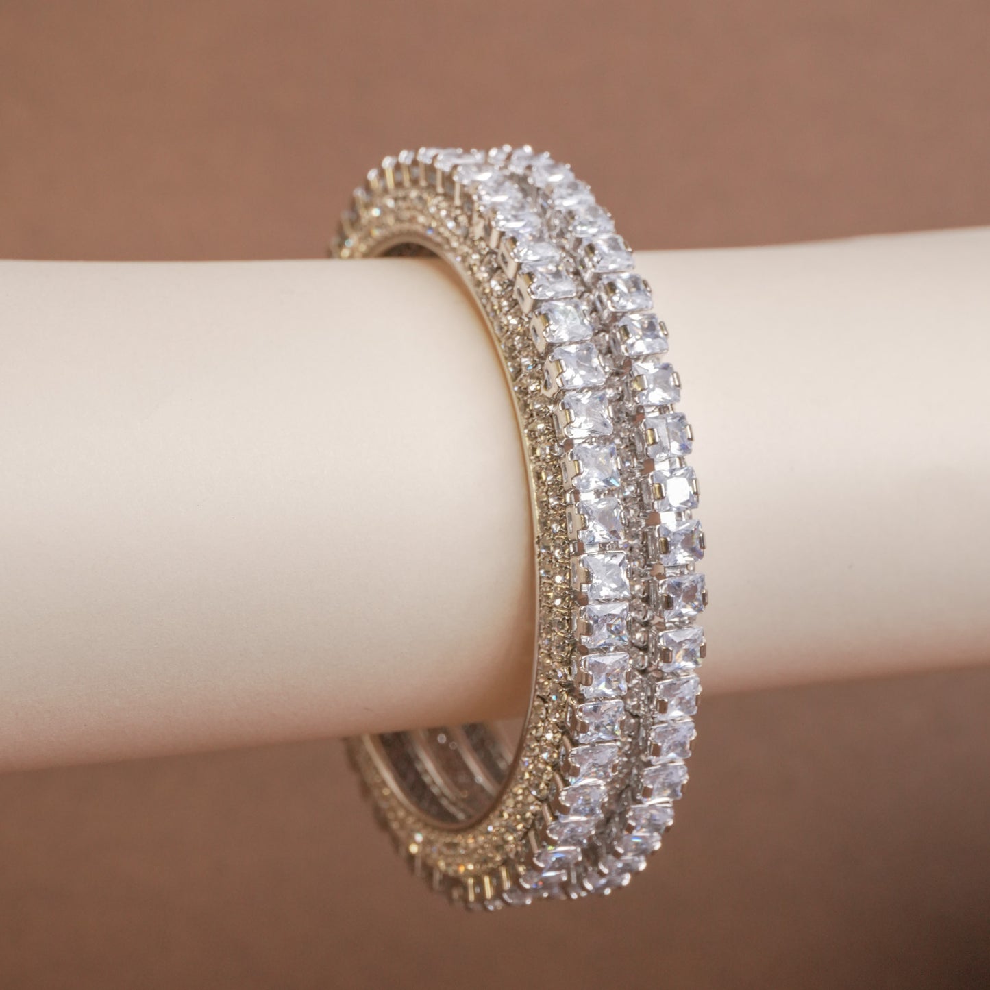 Silver American Diamond Kada Pair