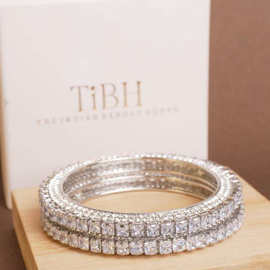 Silver American Diamond Kada Pair