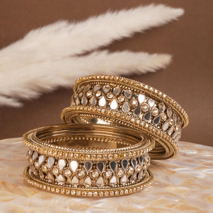 Brass Teardrop Mirror Bangle Set