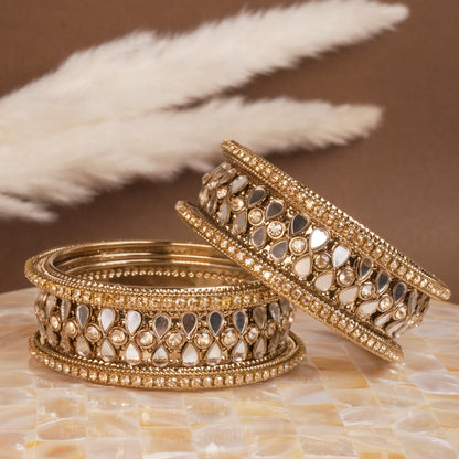 Brass Teardrop Mirror Bangle Set