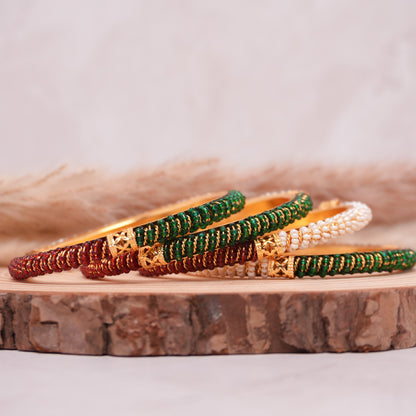 Pearl Polki Maroon Green Alloy Bangle Set