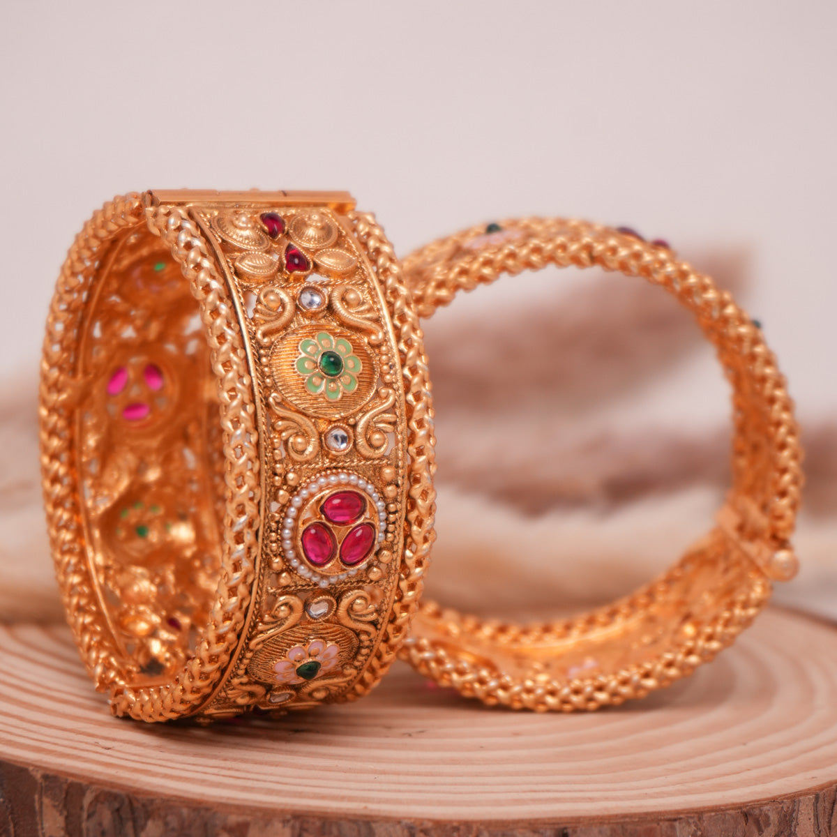 Anoki Temple Brass Kada Pair