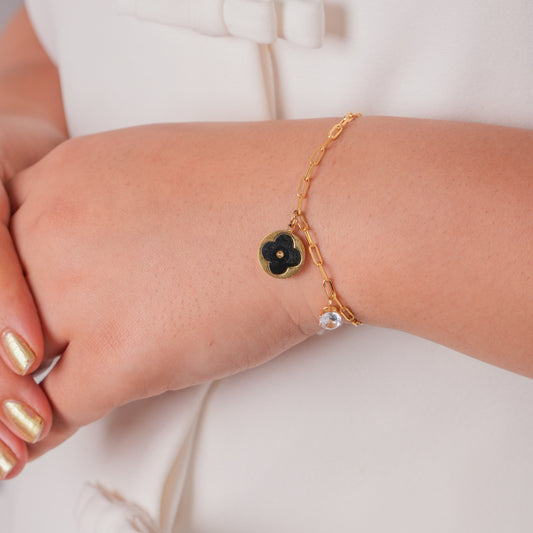 Midnight Clover Charm Bracelet