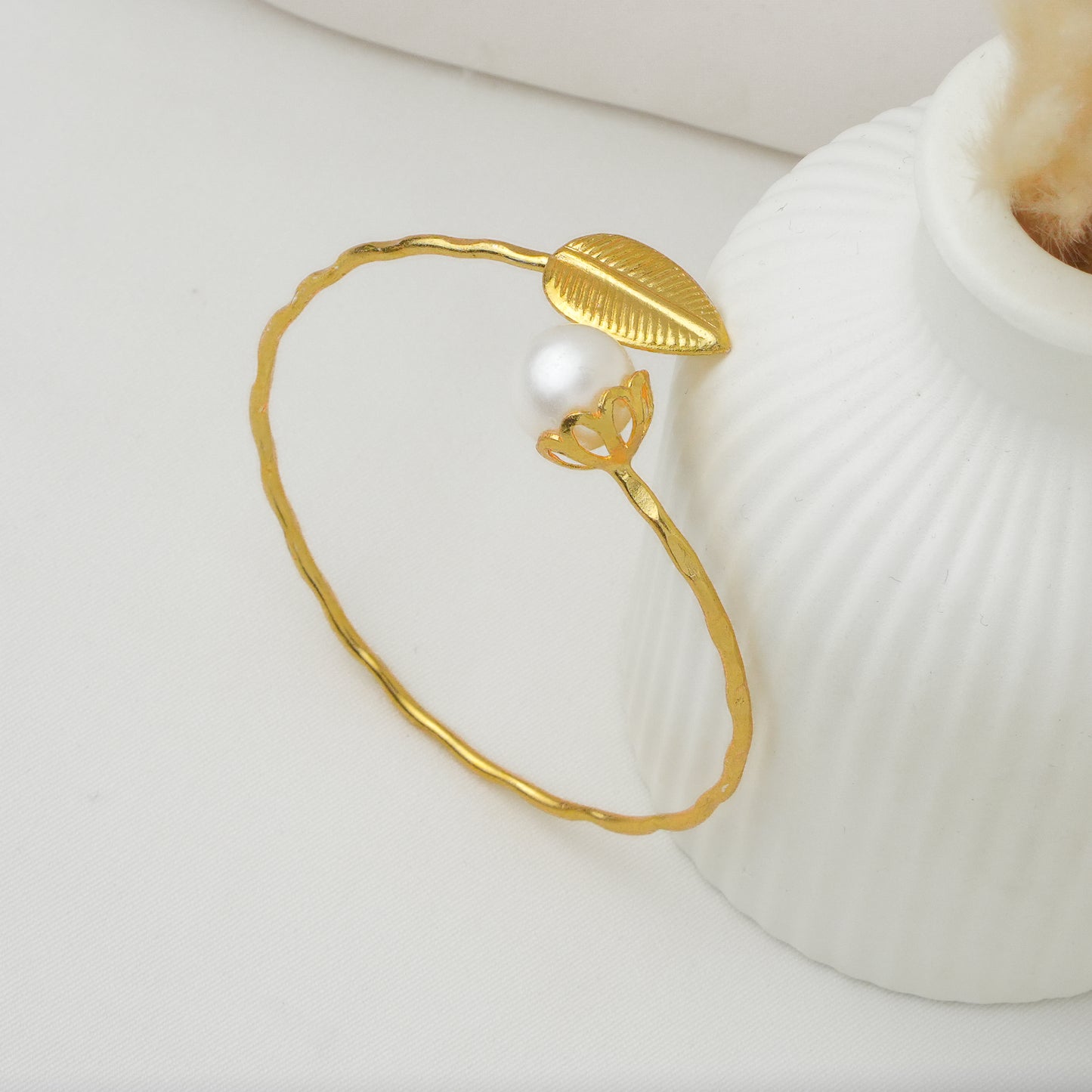 Leaf Pearl Brass Bracelet