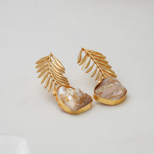 Brass Mop Leaf Earrings
