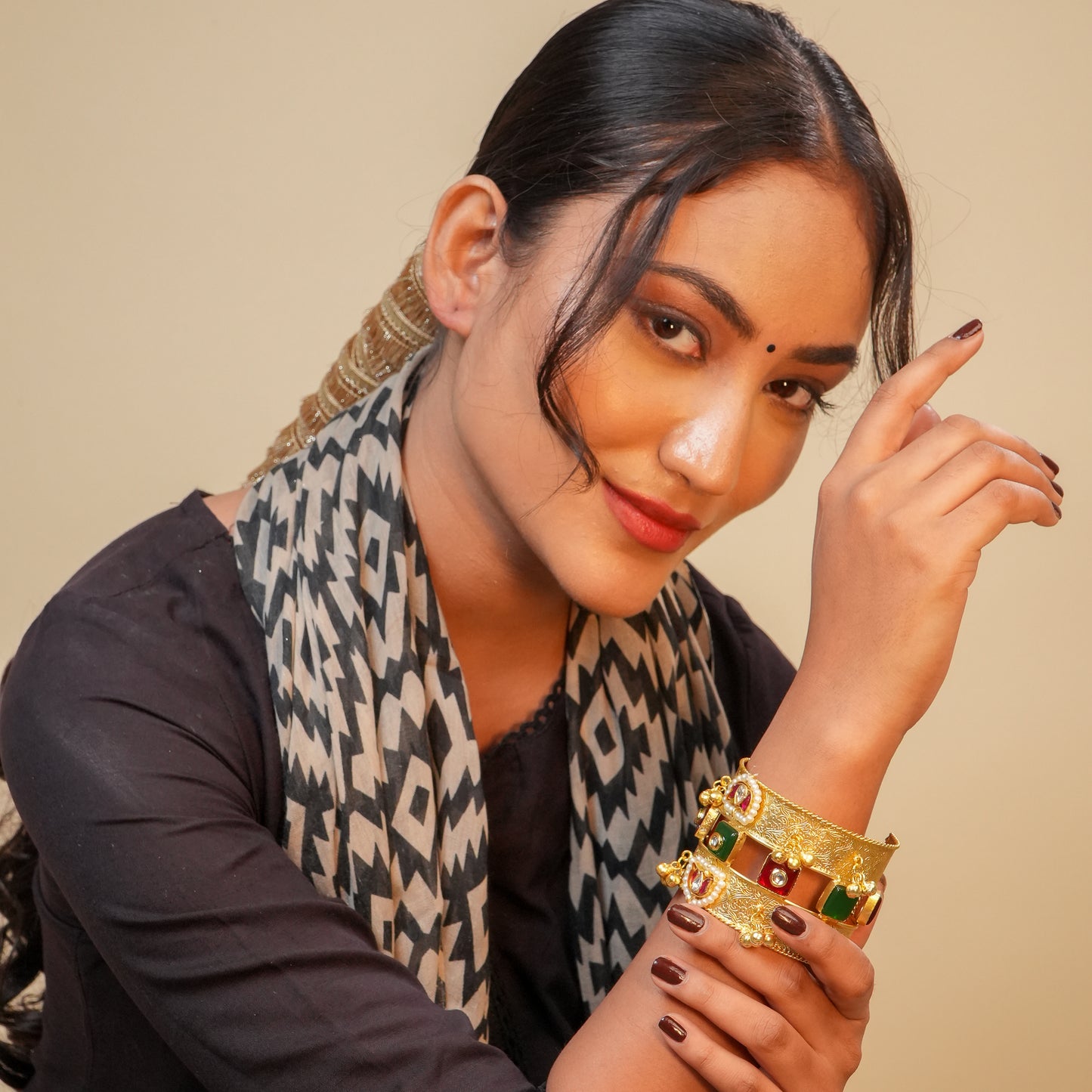 Rajkumari Brass Kundan Cuff