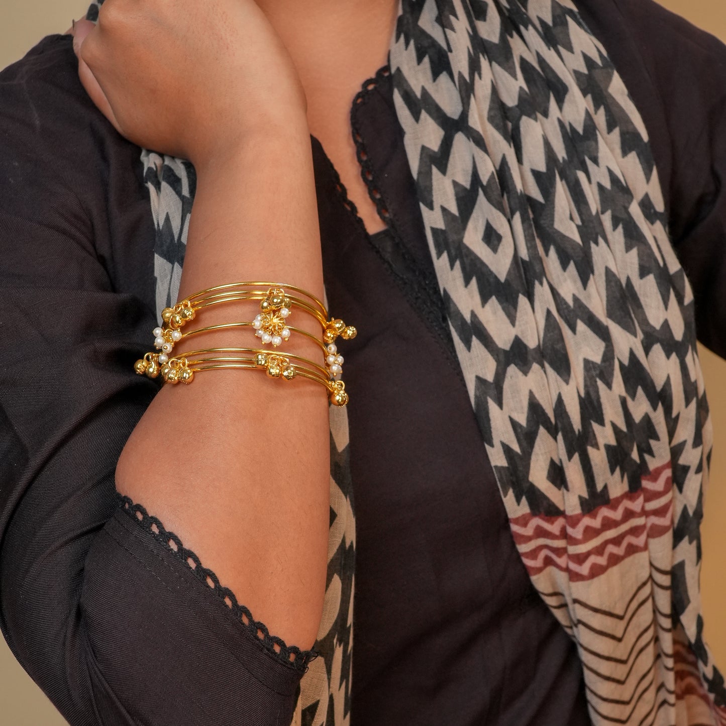 Ghunghroo Brass Charm Cuff Bracelet