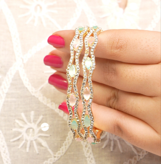 Mint Pink AD Diamond Kada Pair