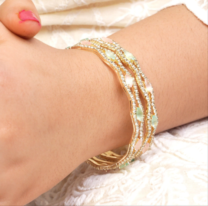 Mint Pink AD Diamond Kada Pair